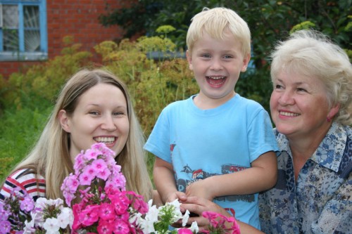 Moms with child in garden